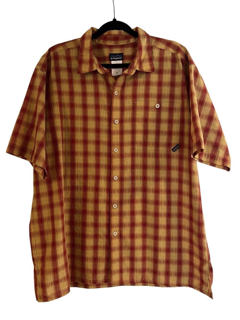 Patagonia Red & Yellow Organic Cotton Y2K Camping Outdoor Plaid ButtonUp Shirt-L